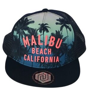 H&M woven fabric cap with a front Malibu Beach motif.NWOT.
